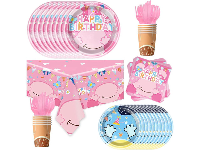 81Pcs Pink Dog Birthday Party Tableware Set Cute Dog Party Decoration Pink Cartoon Birthday Party Supplies