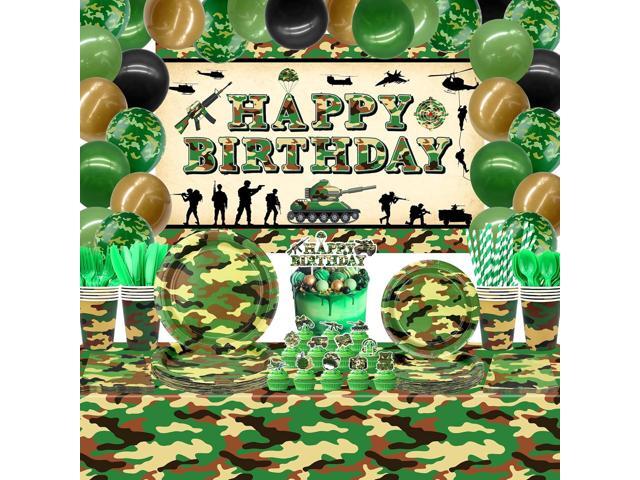 Camo Birthday Party Decoration, Army Party Supplies, Plates Cups Napkins Camo Tablecloth Happy Birthday Backdrop Balloons Cake Toppers for Boy...