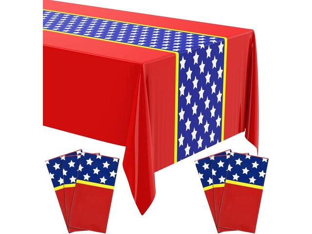 Fanfanwin 6 Pcs Hero Plastic Tablecloth Hero Theme Party Supplies Red and Blue Disposable Table Covers Birthday Decoration 108 x 54 Inch