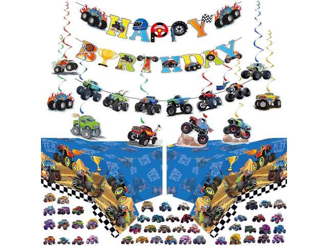 Monster Truck birthday Decorations Party Supplies include 2Pcs Tableclothes,Birthday Banner,Hanging Swirls,Stickers &Garland (Monstertruck)