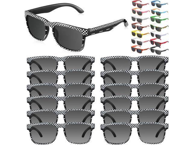 12 Pack Sunglasses for Kids Party Favors Plastic Sunglasses for Summer Pool Beach Accessories Birthday Gifts (Race Car Checkered)