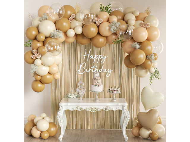 Boho Neutral Brown Balloon Garland Arch Kit with Champagne Fringe Curtain for Baby Shower Wedding Earth Tone Birthday Bridal Brunch Minimalist...