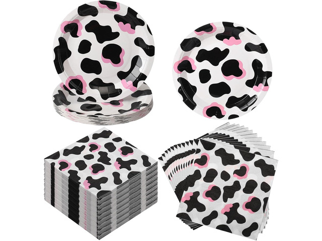 Yaomiao 120 Pcs Cowboy Cowgirl Party Supplies, Cow Print Plates and Napkins Decorations for Girls Boys Farm Animal Cow Theme Birthday Party Baby...