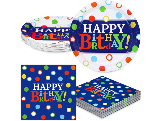 DYLIVeS Colorful Dots Party Plates and Napkins Set, Blue and Rainbow Polka Dots Decorations Disposable Tableware Set Rainbow Dots Party Supplies...