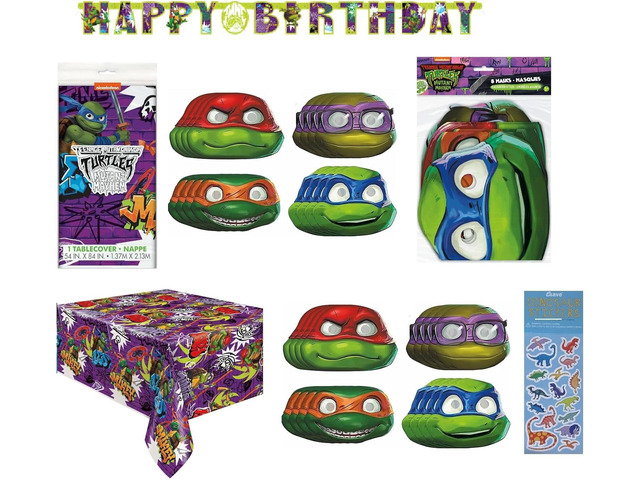 Teenage Mutant Ninja Turtles TMNT Birthday Party Supplies Decoration Bundle Pack includes 1 Birthday Banner, 1 Table Cover, 8 PaperMasks and 1...