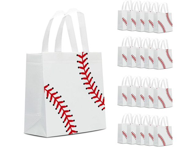 24 PCS Baseball Gift Bags Baseball Party Decorations with Handles Reusable Baseball Goodie Snack Favor Bag Non Woven Party Favor Bags for Sports...