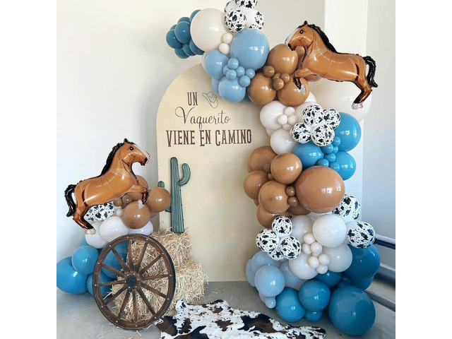 147pcs Cowboy Balloon Arch Brown, Blue, Cow Print Balloons Giant Horse Balloon Farm Highland Cow Vaquero Party Decorations Western & Rodeo Birthday...
