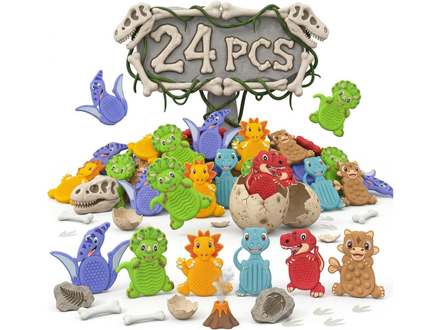 24Pack Dinosaur Sensory Stone for Autistic, Easter Eggs Fillers, Kid Fidget Stress Toys for Kids Classroom, Autism Calming Special Education Must...