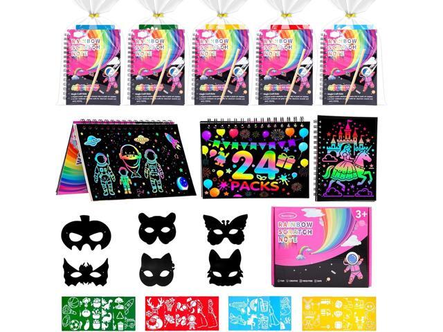 Scratch Art for Kids Notebook 4-8-12: 24 Pack Party Favors for Kid, Goodie Bags Stuffers for Kids & 6 Sets Rainbow Scratch Masks Classroom Students.