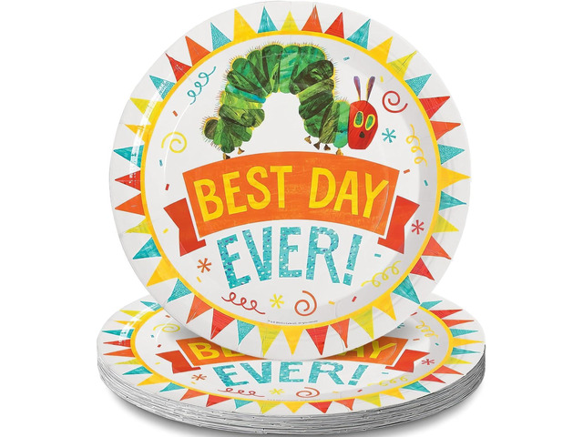 Fun Express Very Hungry Caterpillar Dinner Plates for Birthday - Party Supplies - Print Tableware - Print Plates & Bowls - 8 Pieces