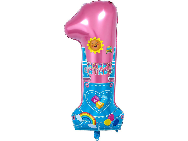English Teacher Birthday Decorations, 40'' Pink Teacher Fans Rainbow Number 1 Balloon for 1st Baby Shower Birthday Party Supplies (1st)
