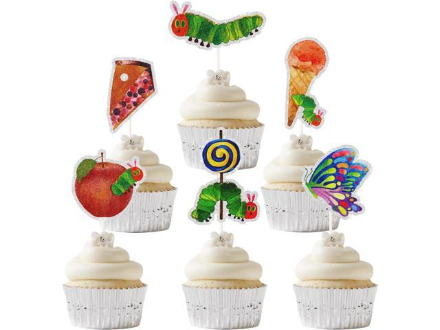 18pcs Hungry Caterpillar Dessert Cupcake Topper, Very Hungry Caterpillar Reading Story Theme Party Decorations for Boy Girl, Children's Fairy Tale.