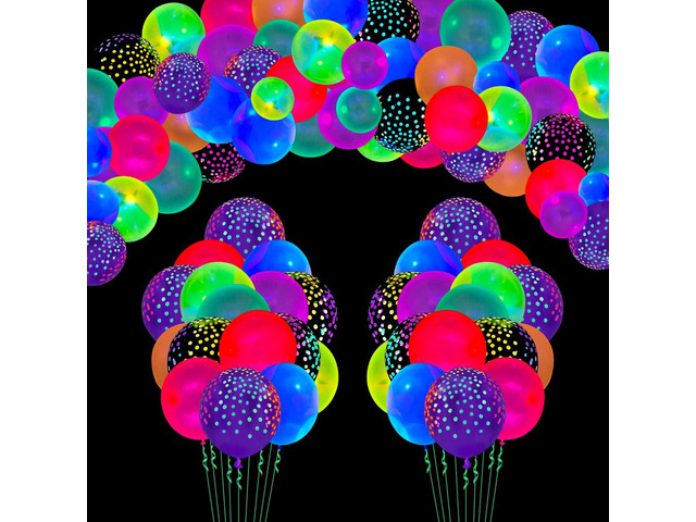 109 Pack UV Neon Balloons Black Light Balloons Glow in The Dark Balloon Blacklight Reactive Fluorescent Polka Dot Latex Balloon Assorted Colors...