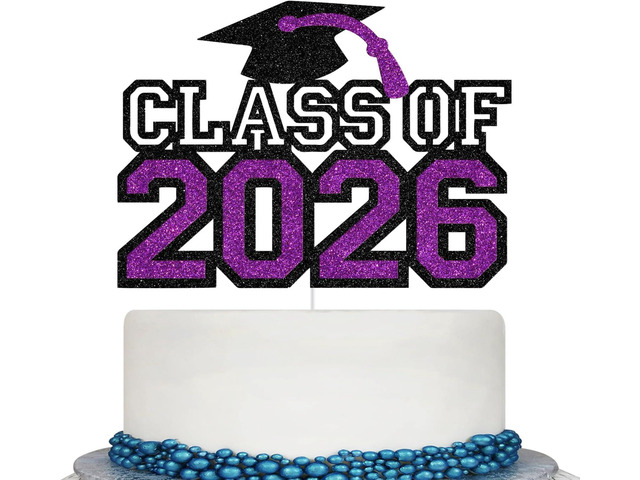 Purple Glitter Class of 2026 Cake Topper - Congrats Grad Cake Decor - 2026 High School/College/University Graduation Party Decoration Supplies