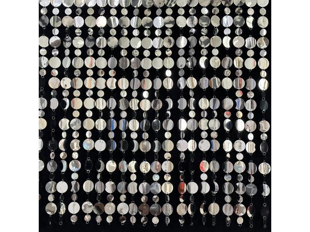 Silver Shimmer Wall Backdrop, 20 Packs Silver Sequin Curtain Circle Dots Garland for Wedding, Birthday, Bachelorette Party, 70s 80s 90s Theme Disco.
