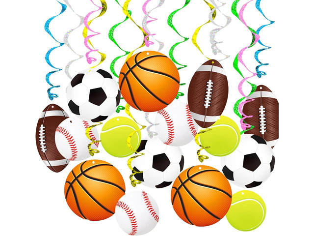 Sports Hanging Swirls Banner Decor 60 Pieces Foil Ceiling Hanging Swirls Streams Banner Decorations Garland for Kids Sport Celebrating Events...