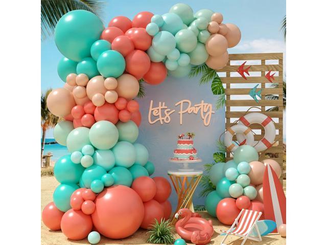 Hawaii Balloons Arch Kit, Tropical Balloon Garland with Orange Teal Blue Balloons for Birthday Decorations, Baby Shower Tropical Hawaii Magic Theme.