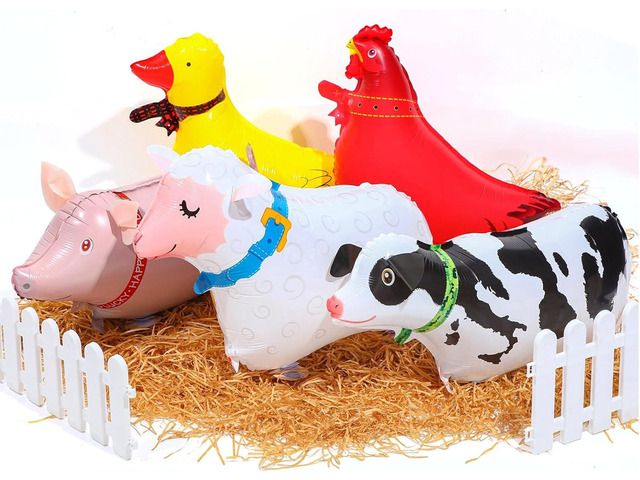 Arrowbash 6 Pcs Adopt a Farm Animal Farm Birthday Party Include 5 Walking Animals Balloons and Raffia Grass for Adopt a Animal Birthday Party...