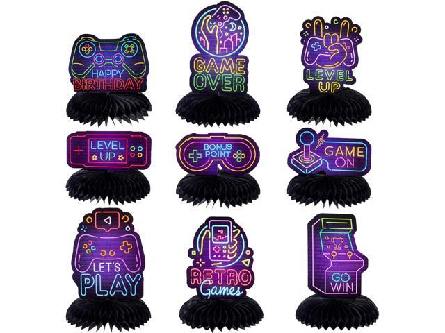 9 Pcs Neon Video Game Party Decorations Supplies Neon Video Game Honeycomb Table Centerpieces Cutouts for Video Game Birthday Baby Shower Theme.