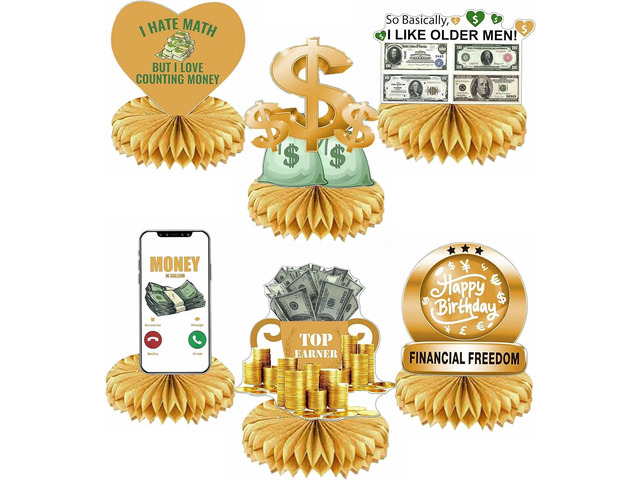 Hilarious 6Pcs Money Themed Birthday Party Honeycomb Centerpieces Bill Dollar Party Table Decorations Table Topper for Birthdays Casino Weddings...