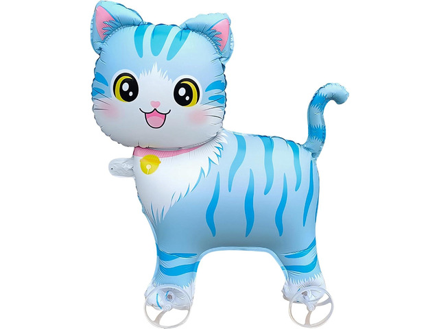 Self-Standing Walking Cat Balloons with Wheels,Cat Balloons for Kids' Birthday Patyy,Baby Shower Party Decorations Supplies(Bule)