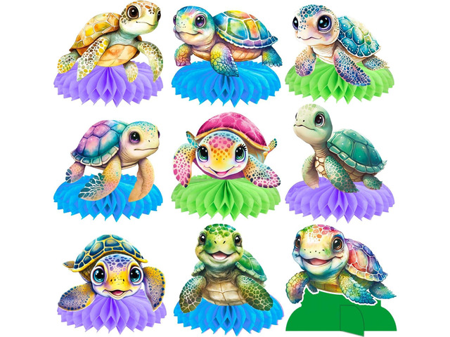 Turtle Party Honeycomb Centerpieces Sea Turtle Birthday Decorations 12Pcs Turtle Party Table Centerpieces Turtles Theme Party Supplies for Ocean...