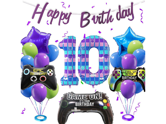 Video Game Theme Birthday Party Number Balloons Piñata Gaming Party Decor Balloons Large Number Balloons for Kids Battle Boys Birthday Party...