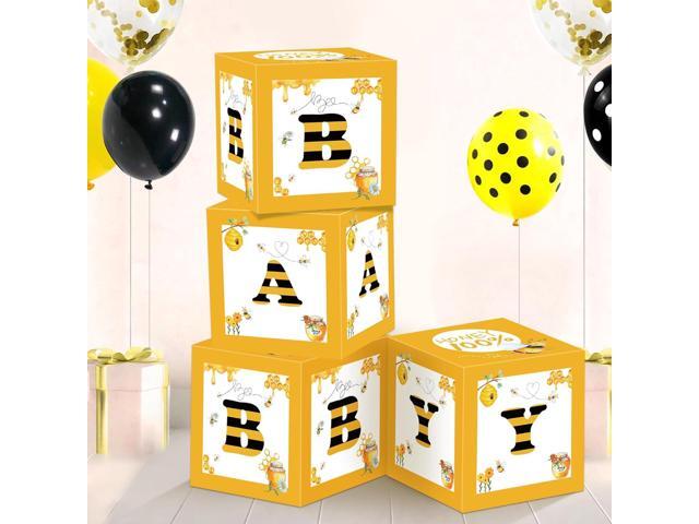 Bee Baby Shower Balloon Boxes Decorations - 4Pcs Honey Bumble Theme What Will It Bee Gender Reveal Decorations Balloon Box Backdrop Block Party.