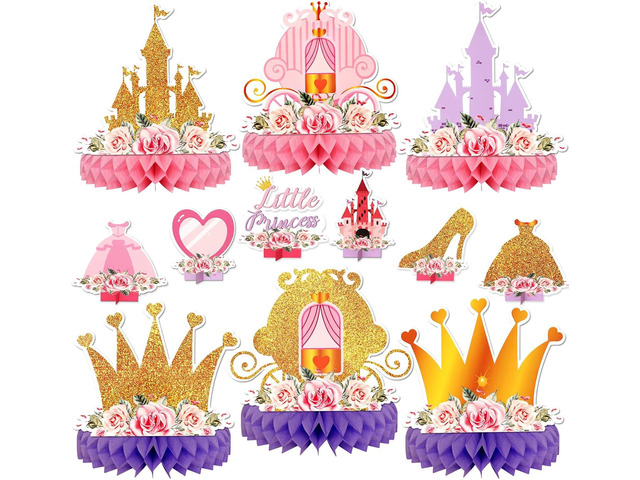 Princess Honeycomb Centerpieces, KSKSPE 12Pcs Princess Party Table Centerpieces Princess Birthday Decorations Princess Theme Party Table Decoration...