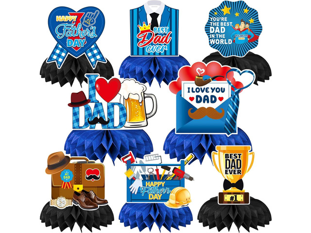JULMELON 8PCS Fathers Day Party Decorations Honeycomb Centerpiece, 3D Double Side Happy Father's Day Centerpieces Table Decor for Party Dad...