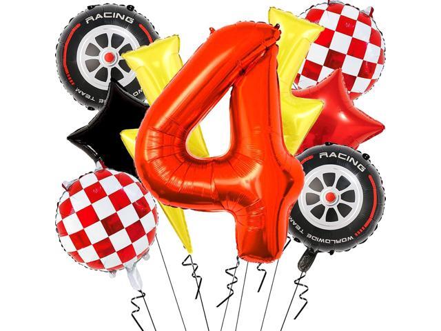 Cartoon Race Car Balloons Birthday Party Decorations - 40 Inch Red Foil Number 4 Balloons - Large Lightning Balloons for 4rd Birthday Decorations.