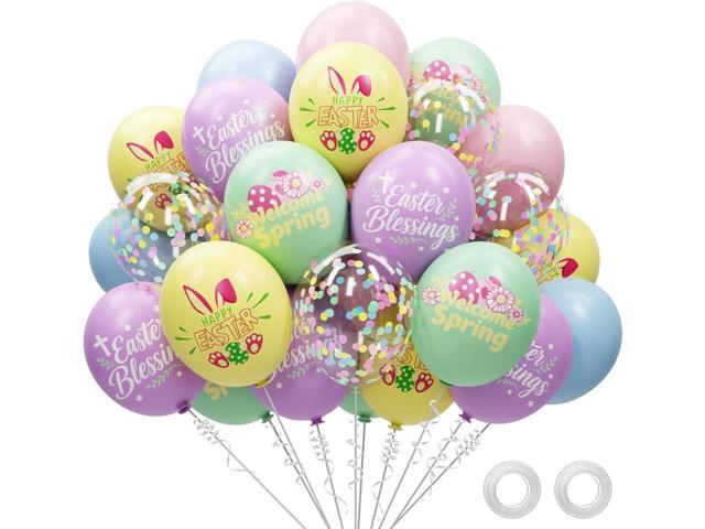 68 Pack Pastel Easter Balloons Easter Party Decorations - 12 Inch Rainbow Spring Balloons with Ribbons - Easter Party Supplies Indoor Outdoor for.