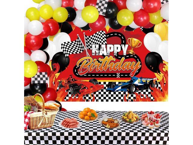 Race Car Birthday Party Decorations Supplies with Happy Birthday Racing Car Backdrop, Tablecover, and Checkered Flags Balloons for Kid Boys Let's.