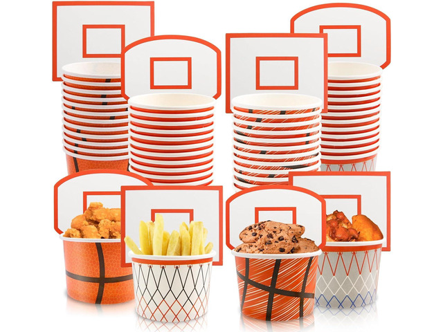 WorldBazaar Basketball Hoop Snack Cups 48 Sets Basketball Party Supplies Kids Paper Snack Cups Disposable Treat Snacks Candy Ice Cream Bowls Party...