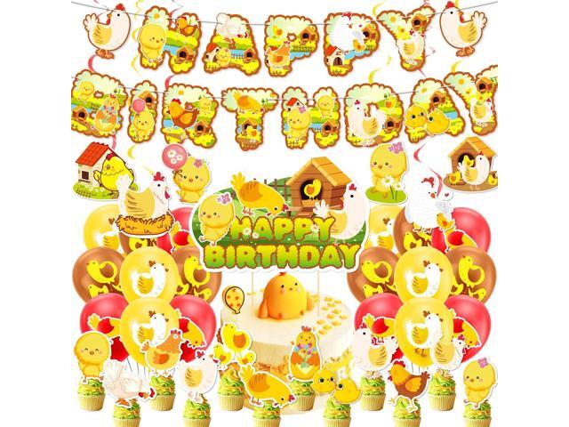 Chicken Party Decorations Chicken Farm Birthday Party Supplies Includes Chicken Birthday Banner Cake Topper Cupcake Toppers Balloons for Chick.