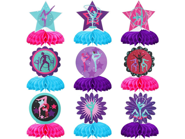 9 Pieces Gymnastics Party Decoration Gymnastics Party Centerpiece Gymnastics Birthday Honeycomb Centerpiece Table Topper for Birthday Baby Shower...