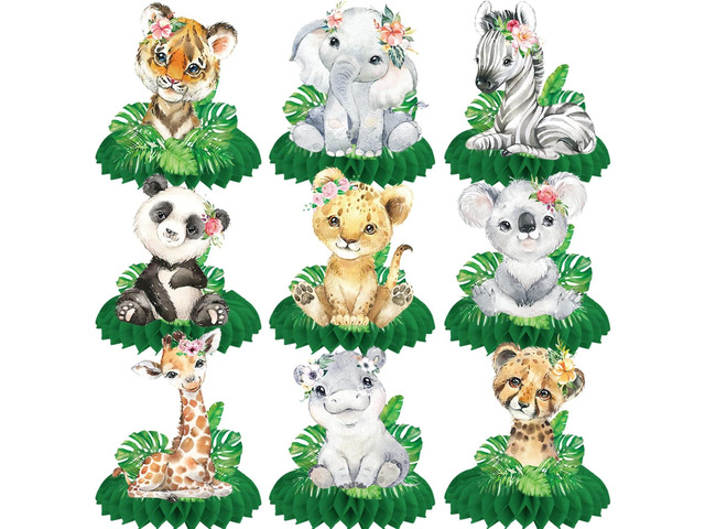 10Pcs Safari Jungle Animal Honeycomb Centerpieces Safari Baby Shower Decorations Jungle Safari Table Centerpieces Decorations for Safari Animal...