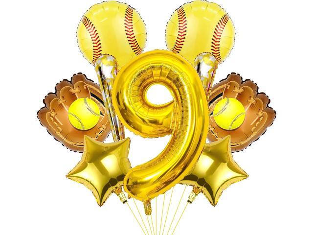 9pcs Softball Balloons, Softball Birthday Number Mylar Foil Balloon Softball Birthday Party Supplies Softball Birthday Decorations (9th)