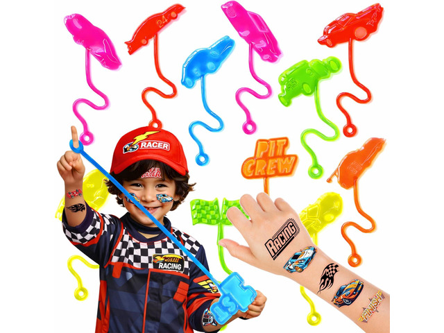 36PCS Race Car Party Favors Temporary Tattoos and Sticky Hands Toys Kids Birthday Supplies Stretchy Fidget Goodie Bag Stuffers Treasure Box...