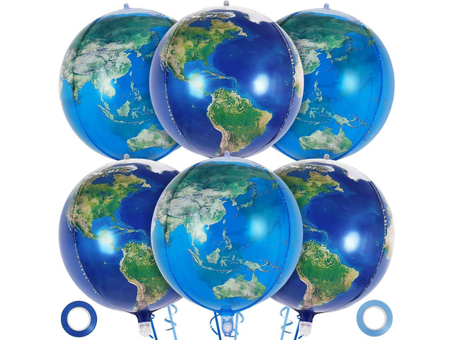 6 Pcs Planet Balloons, Large Earth World Map Foil Balloon, 2 Styles Globe Round Sphere Balloons for Birthday Earth Day Travel Adventure Themed...