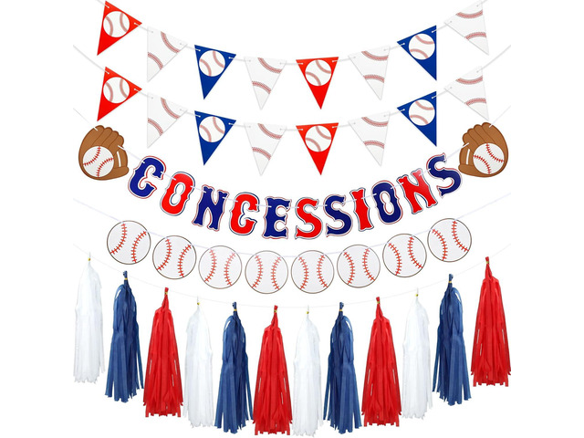 Baseball Party Decorations Baseball Concessions Banner Triangle Bunting Pennant Flag Decor with Tassel Garland for Baseballs Sports Themed Birthday...
