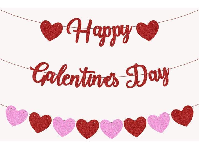 Happy Galentines Day Banner Decorations, Red Pink Glitter Heart Banner Valentines Day Party Ladies Girls Celebration Decorations Supplies