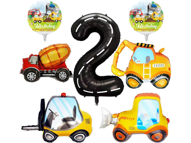 7 Pcs Construction Balloons 40 Inch Number 2 Foil Balloons Excavator Truck Forklift Bulldozer Construction Birthday Balloons for Boys Construction...