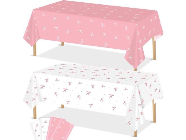 4 Pcs Pink Bow Tablecloths Coquette Birthday Decorations Bows Theme Tablecover Pink Disposable Table Covers for Girl Wedding Bachelorette Bridal.