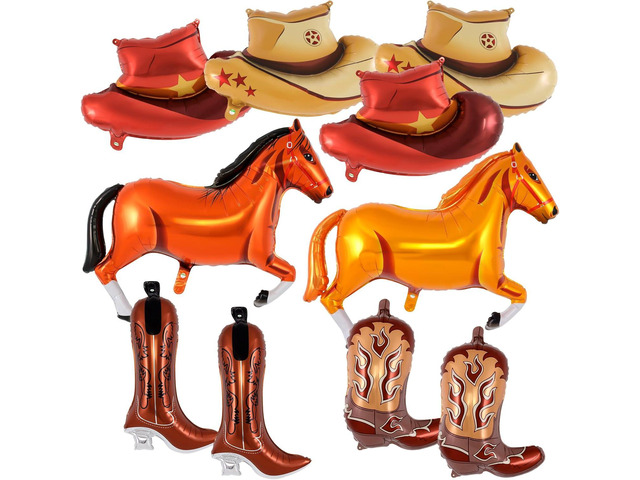 10 Pcs Western Balloons, Western Cowgirl Cowboy Party Balloons,Cowgirl Bachelorette Party Decorations Cowgirl Boot Hat Horse Foil Balloons for...