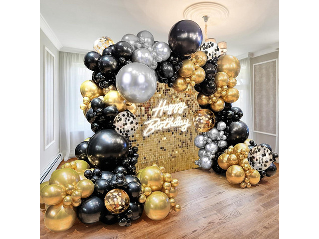 160PCS Glod Sliver Black Confetti Balloons Arch Garland Kit for Birthday Graduation Baby Shower Wedding Party Supplies Decoration (Gold Silver Black)