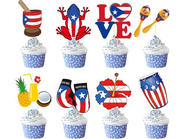 Puerto Rico Cupcake Toppers Party Decorations, 40PCS Pavas De Puerto Rico Cupcake Picks Birthday Decoration, Coqui Frog Puerto Rico Decor Supplies.