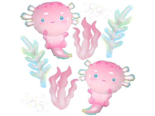 6Pcs Axolotl Balloons/Cute Axolotl Birthday Party Decorations/Aluminum Foil Axolotl Inflatable Balloon for Summer Beach Party Supplies/Animal...