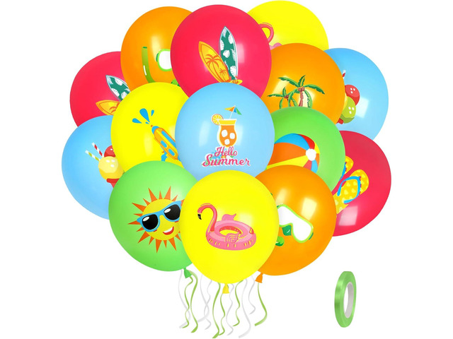 50 Pieces Summer Party Balloons, Colorful Ice Cream Flamingo Beach Ball Summer Theme Latex Balloons Tropical Summer Beach Balloons for Summer...