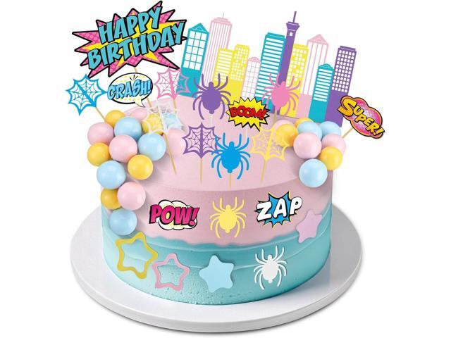 Geelin 61 Pcs Spider Birthday Cake Topper Pink Spider Girl Cupcake Topper Pastel Party Supplies Cartoon Party Decorations Balls Webs Stars City.